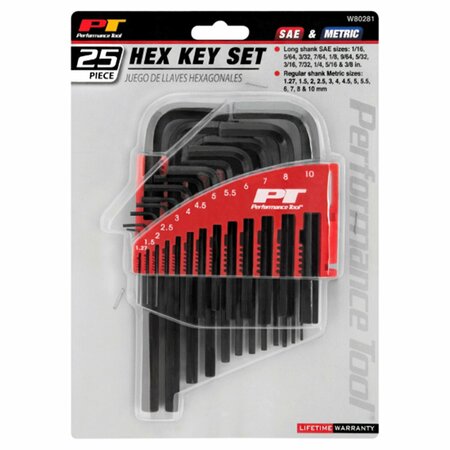 Performance Tool 25 Piece Metric/SAE Hex Key Set, W80281 W80281